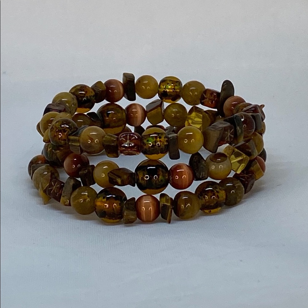 Handmade Brown Beaded Memory Wire (Wrap) Bracelets - Picture 10 of 16